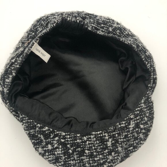 ✨ Nine West Tweed Velvet-Band Newsboy Cap — Black & White (RN 110188) main image 9